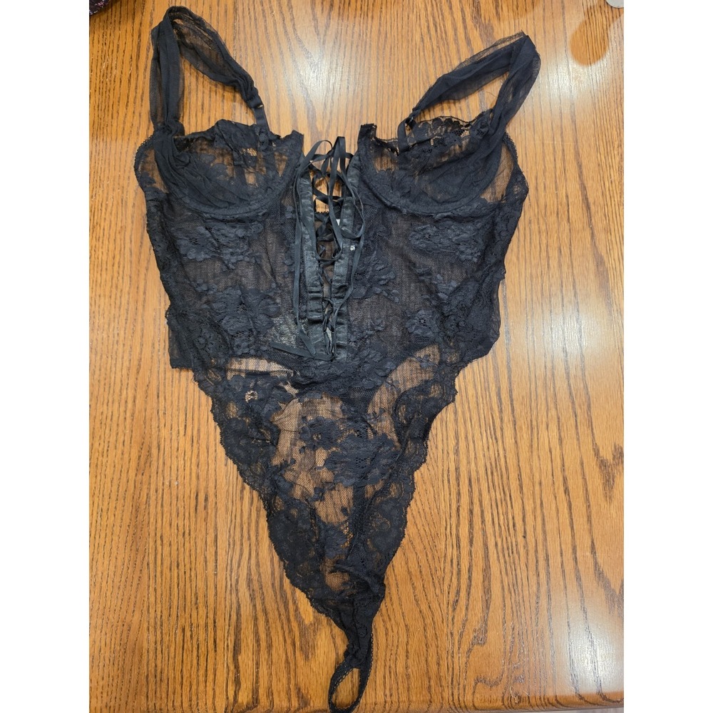 Vintage Victoria's Secret Gold Label Black Lace Teddy Bodysuit 36B Lingerie